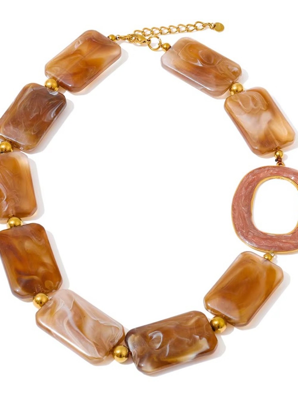 Gold-Tone Brown Resin Statement Necklace by